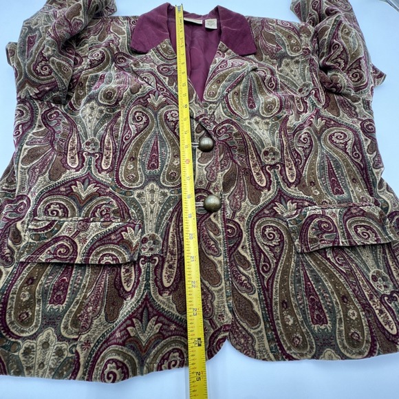 Vintage Ruff Hewn Bohemian Paisley Velvet Blazer Collared Size XL Multicolored - Picture 6 of 8